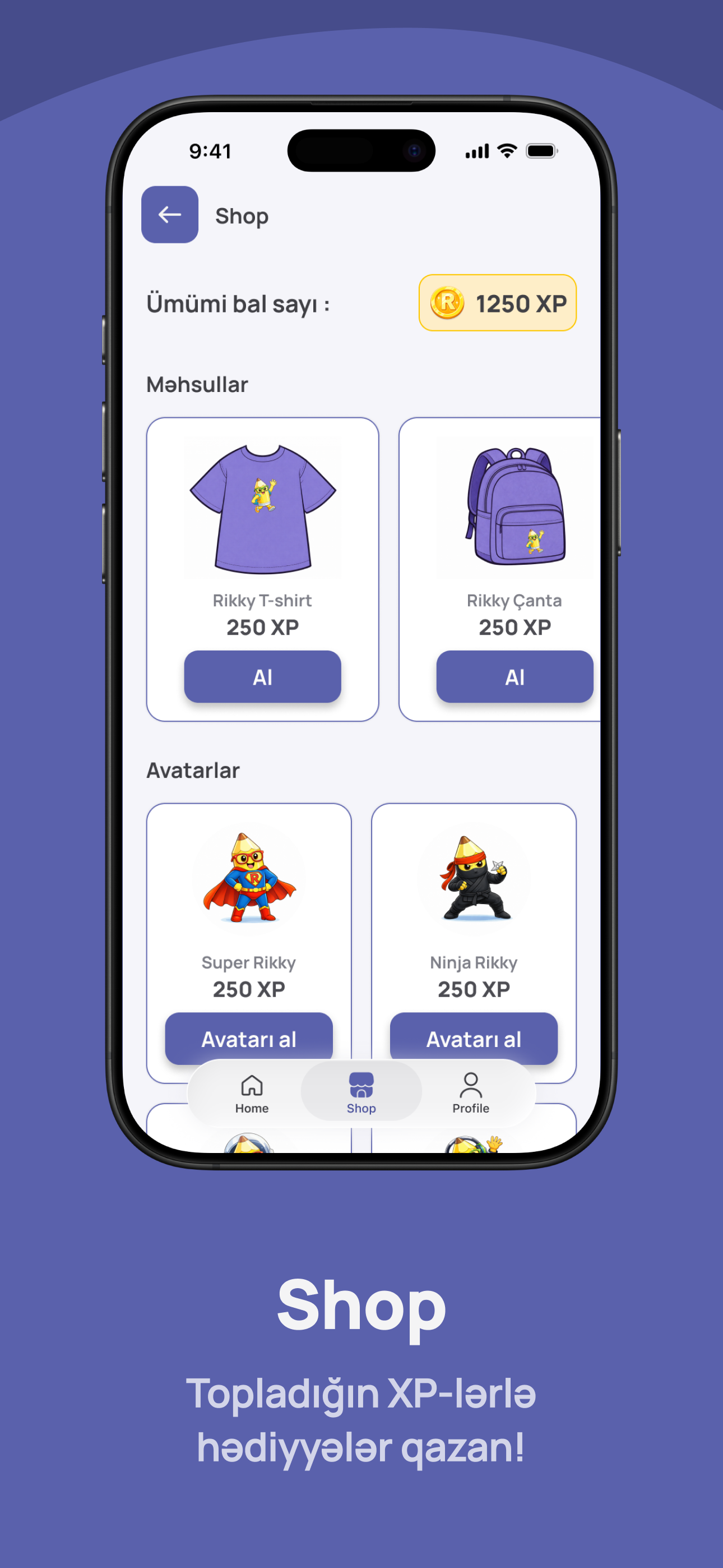 Rikky parent-linked profile screen